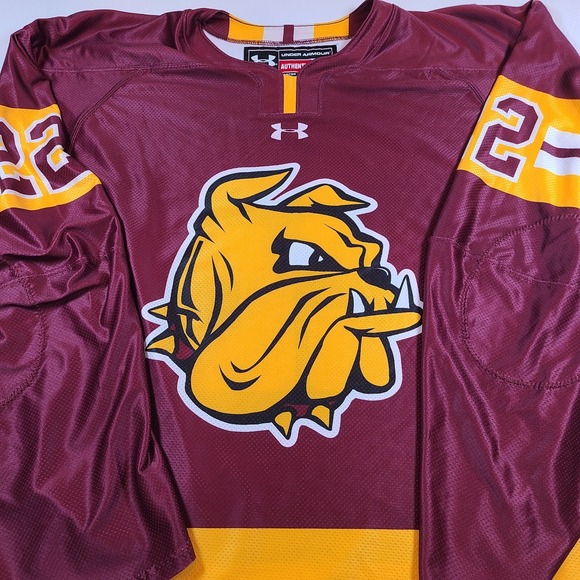 Under Armour Duluth Bulldogs Hockey Jersey Number 22 Maroon Gold Authentic - Picture 1 of 5